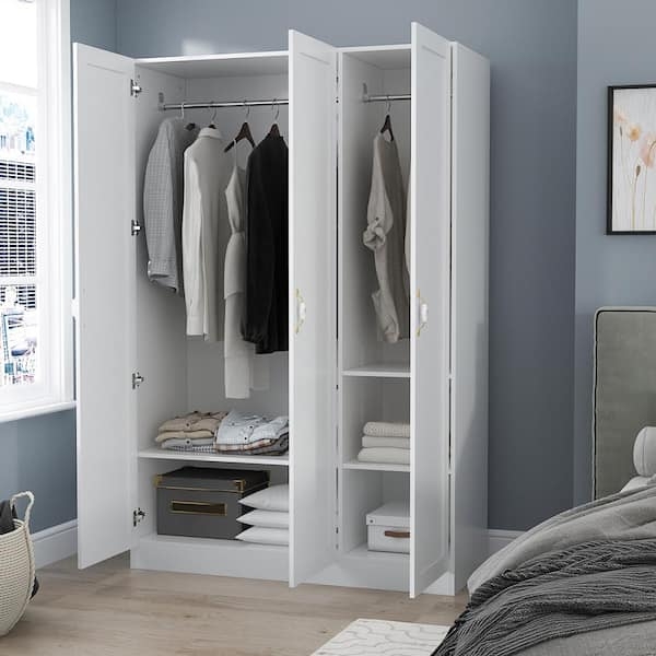Triple Door Armoire, Shaker Style Panels, Integrated Shelving.
