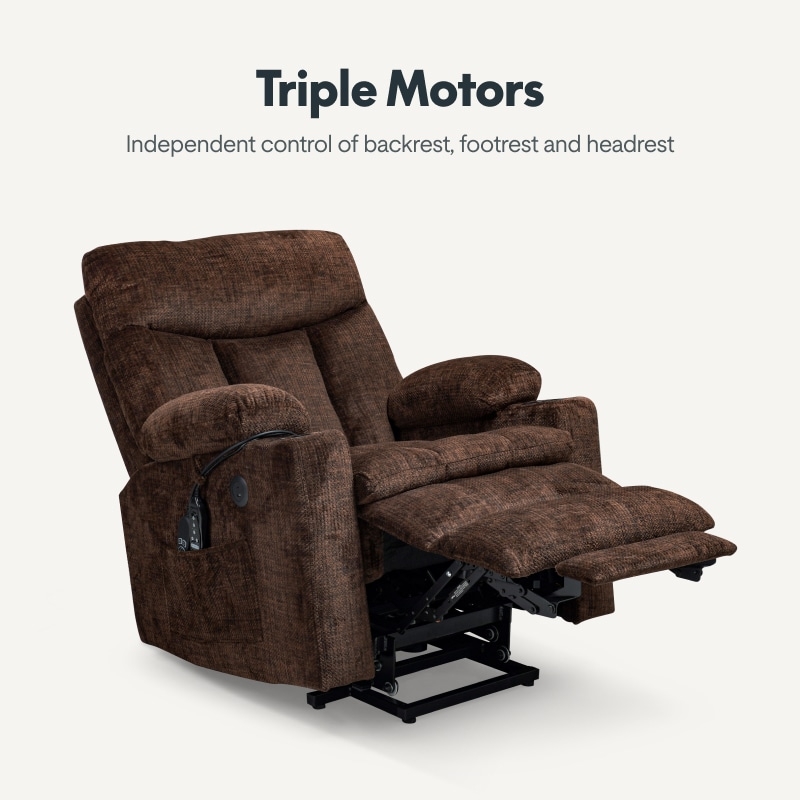 Triple Motor Power Lift Recliner in Chocolate Textured Fabric