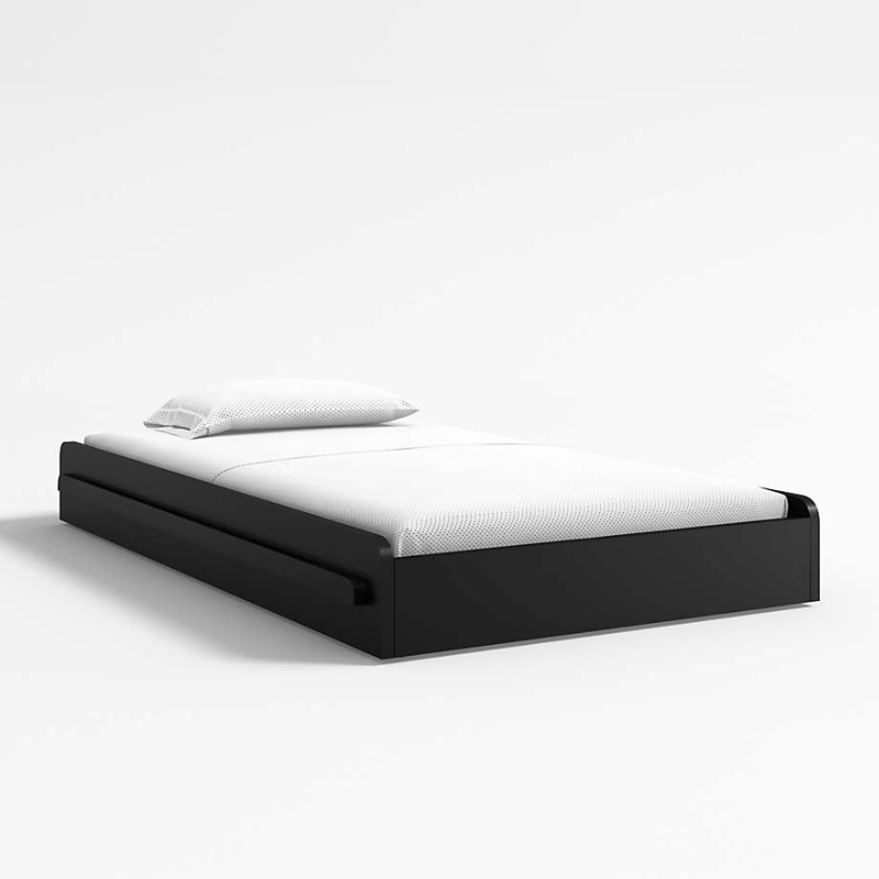 Trundle Bed Matte Black with Pull Out Trundle Vertical Slats