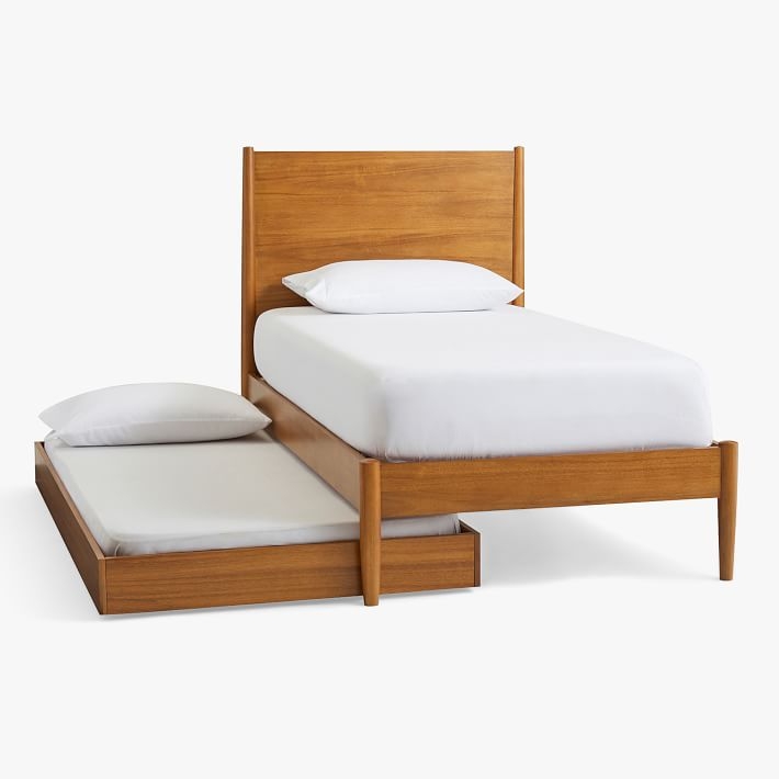Trundle Bed Pull Out Acorn Finish Solid Headboard Tapered Legs