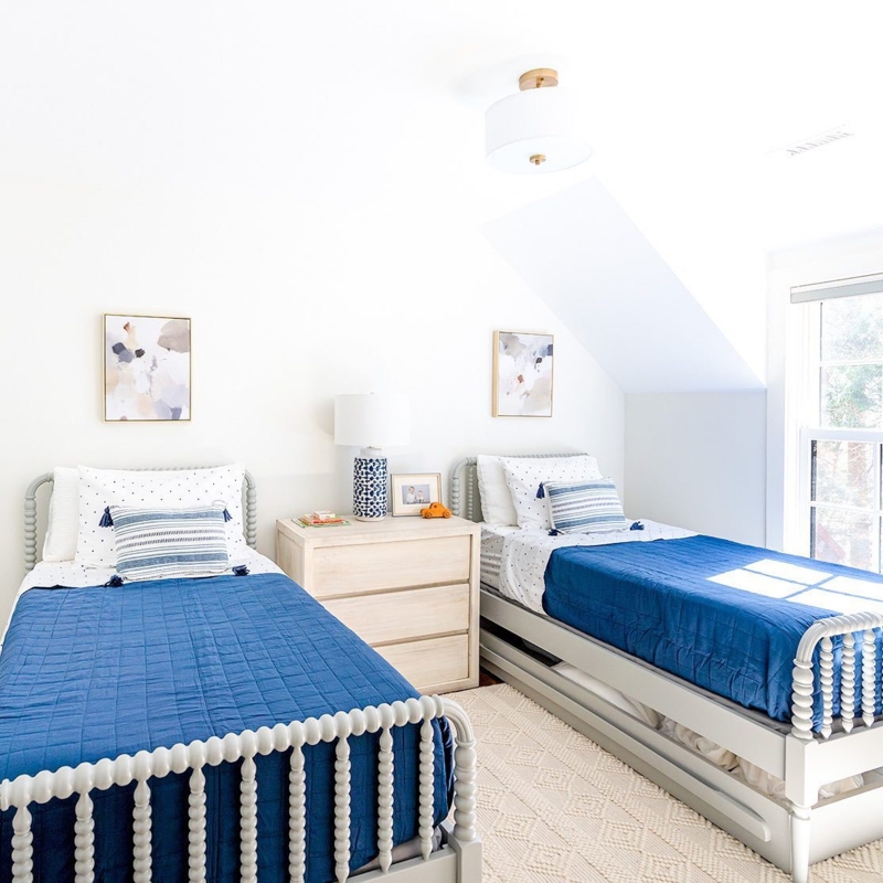 Trundle Bed Slat Design White Twin Kids Bedroom Scandinavian Style