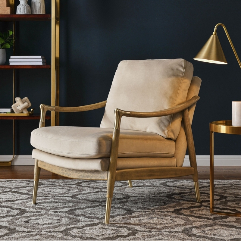 Tub Accent Chair Taupe Velvet Open Back Detail Walnut Tapered Legs