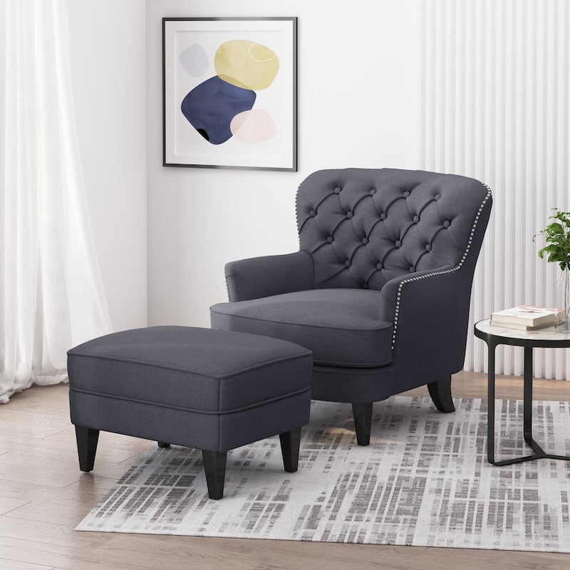 Tufted Accent Chair with Ottoman and Nailhead Trim Detail
