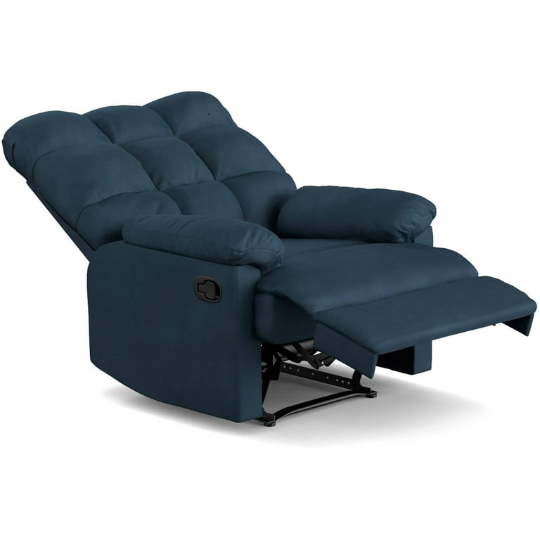 Tufted Back Manual Recliner Deep Blue Microfiber Padded Arms