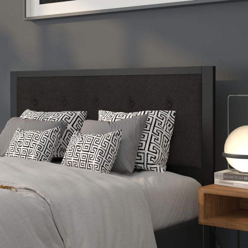 Tufted Metal Headboard Charcoal Grey Upholstery Industrial Style