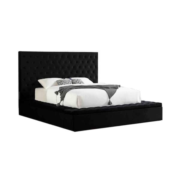 Tufted Platform Bed Tall Headboard and Base Velvet Glam