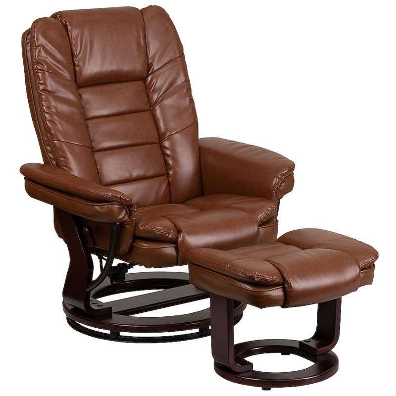 Tufted Swivel Recliner Chair with Matching Ottoman Brown Leather-Like