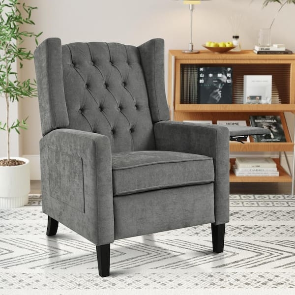 Tufted Wingback Recliner with Foldable Side Table and Storage Pocket