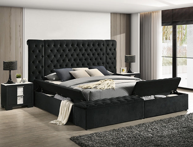 Tufted Wingback Storage Bed with Integrated Perimeter Compartments