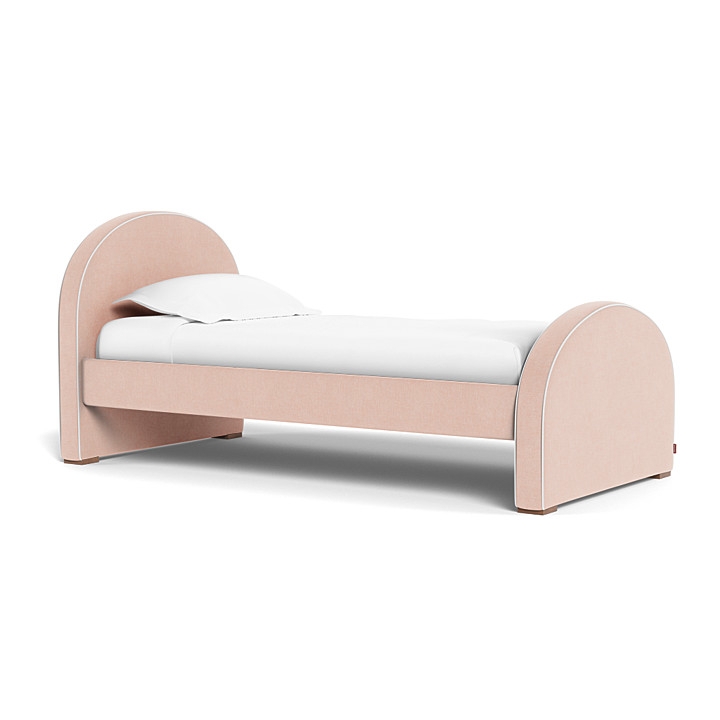 Twin Bed Blush Pink Arched Headboard White Piping Contrast Fabric