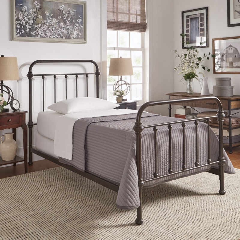 Twin Bed Frame Antique Bronze Finish with Spindle Headboard Farmhouse.