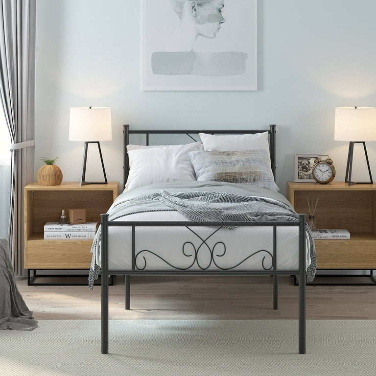 Twin Bed Frame Black Metal Slatted Arched Industrial Style