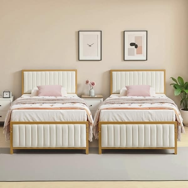 Twin Bed Frame Channel Tufted Upholstered Wood Border Modern