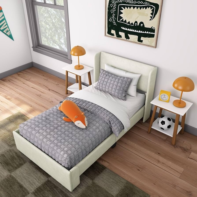 Twin Bed Frame Cream Rectangular Silhouette Low Profile Platform