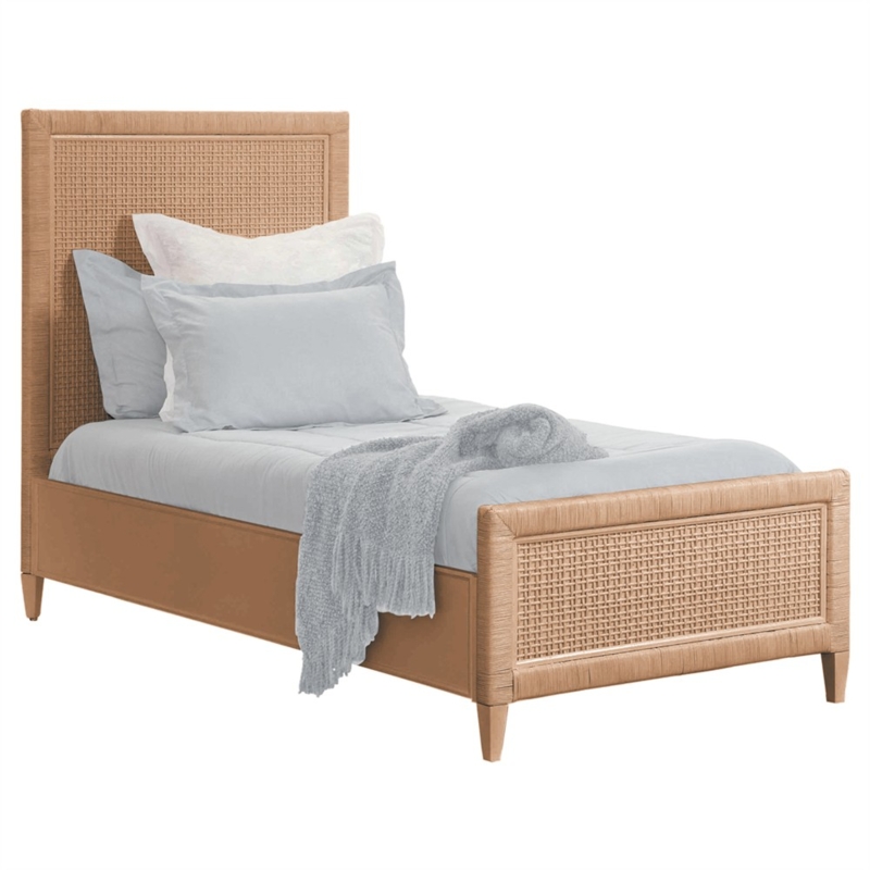 Twin Bed Frame Honey Brown Woven Rattan Coastal Bedroom Furniture