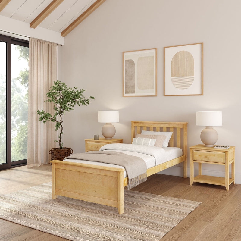 Twin Bed Frame Natural Wood with Slatted Headboard and Tapered Legs