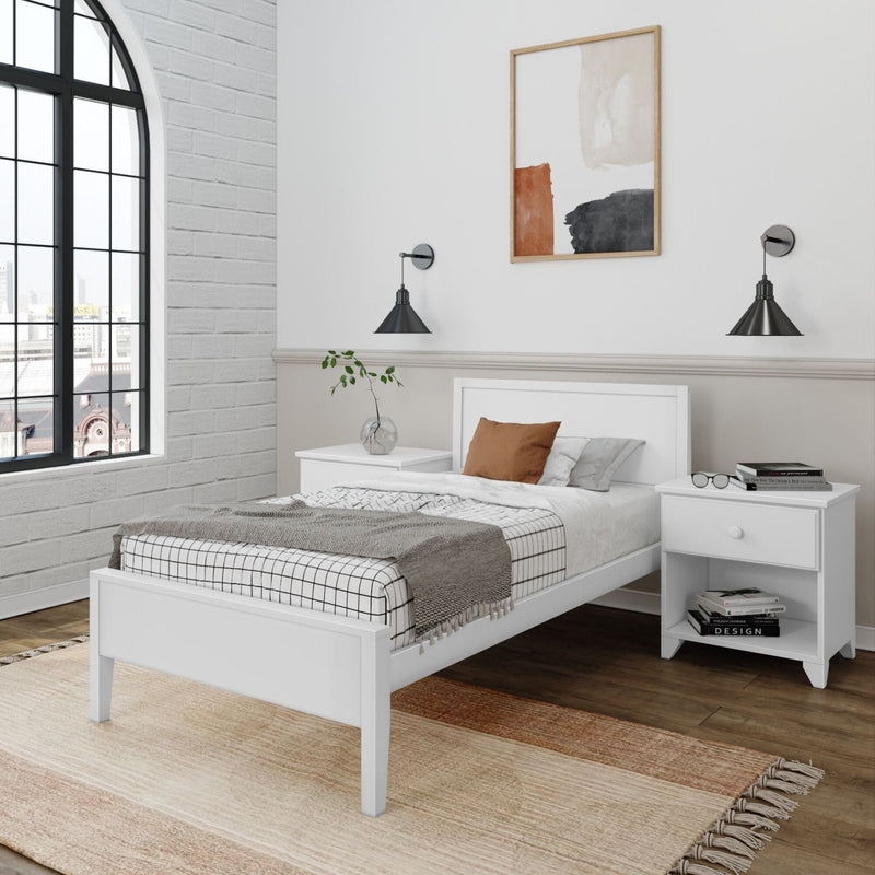 Twin Bed Frame Panel Headboard Painted Finish Wood Minimalist Design