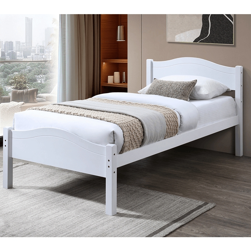 Twin Bed Frame White Arched Headboard Transitional Guest Room