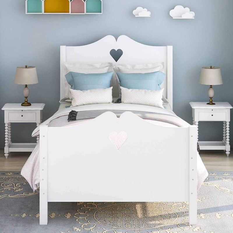 Twin Bed Frame with Arched Headboard and Heart Cutout Details
