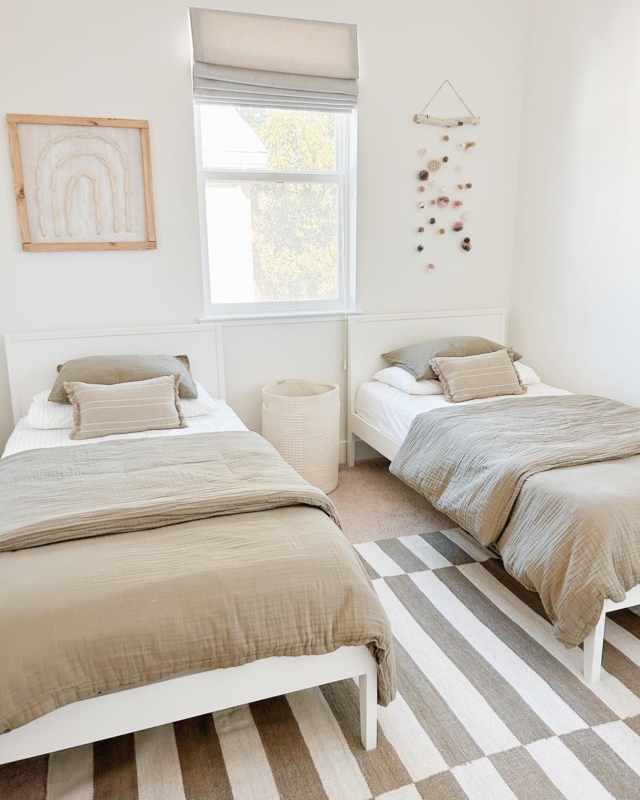 Twin Bed Solid Headboard Scandinavian Style Clean Kids Bedroom Design