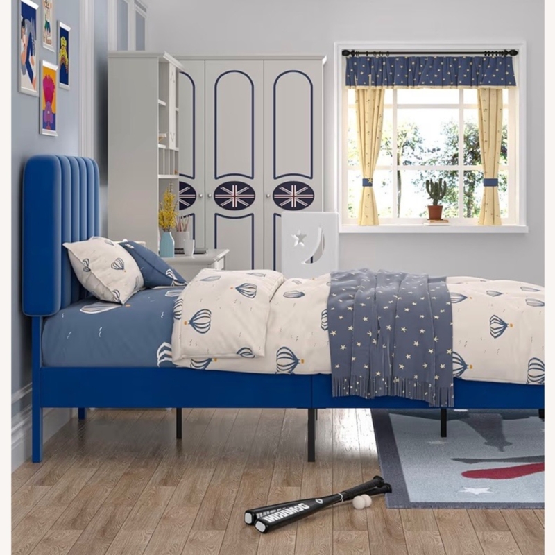 Twin Bed, Velvet-Like Upholstery, Vertical Channel Tufted Headboard
