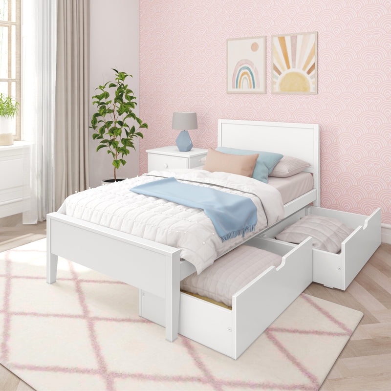 Twin Bed with Underbed Storage Drawers and White Panel Headboard