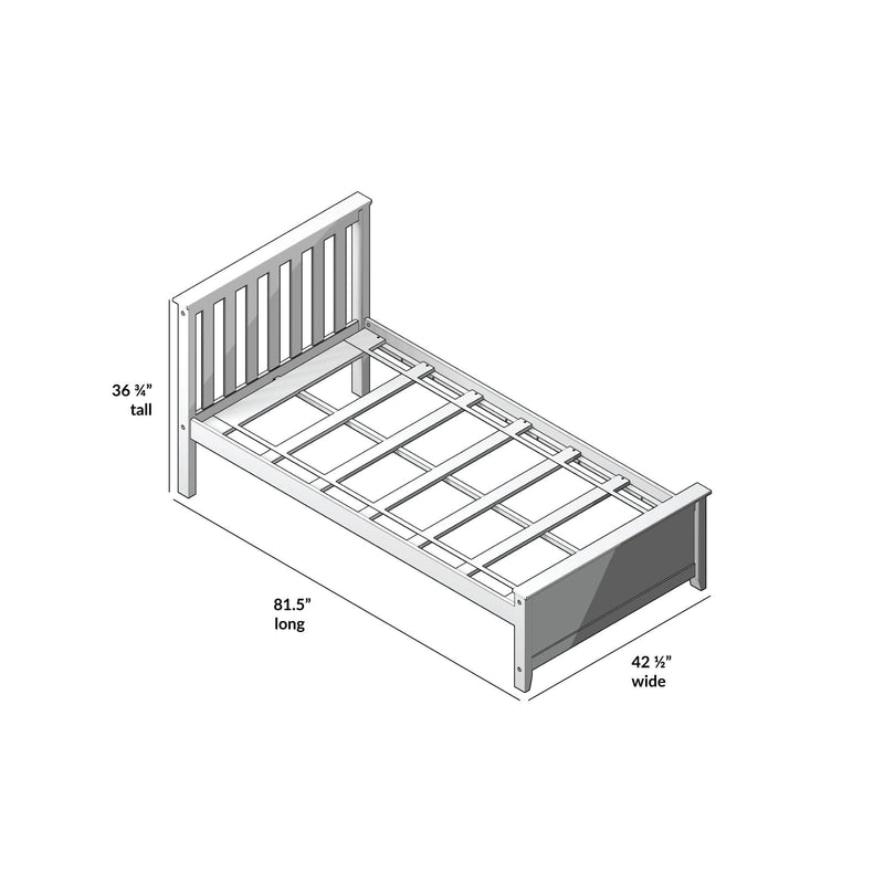 Twin Bed Wood Frame with Slatted Headboard and Panel Footboard