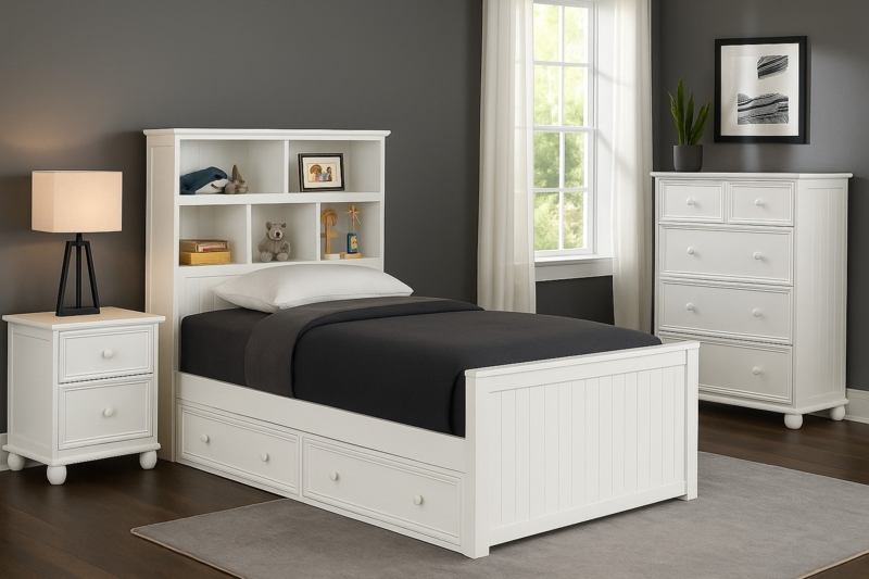 Twin Bookcase Captains Bed with Trundle + Storage