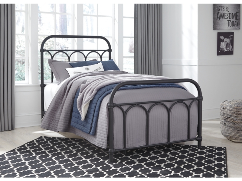 Twin Metal Bed Frame Charcoal Grey with Arched Spindle Loops Vintage.
