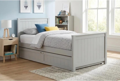 Twin Panel Bed featuring Underbed Trundle and Vertical Slat Detailing