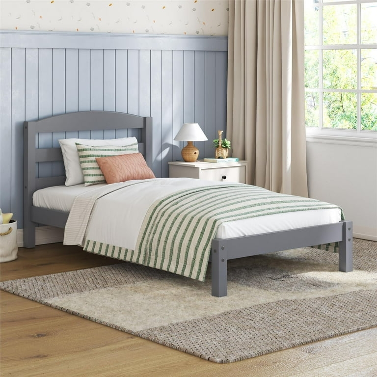 Twin Platform Bed featuring an Arched Slatted Headboard Design