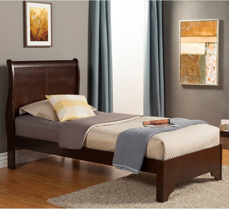 Twin Sleigh Bed Espresso Finish Matching Footboard Twin Size Frame