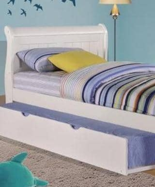 Twin Sleigh Bed Integrated Trundle Recessed Panels White Painted