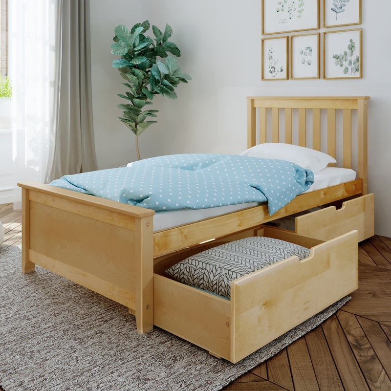 Twin Storage Bed in Blonde Wood Finish with Slatted Headboard