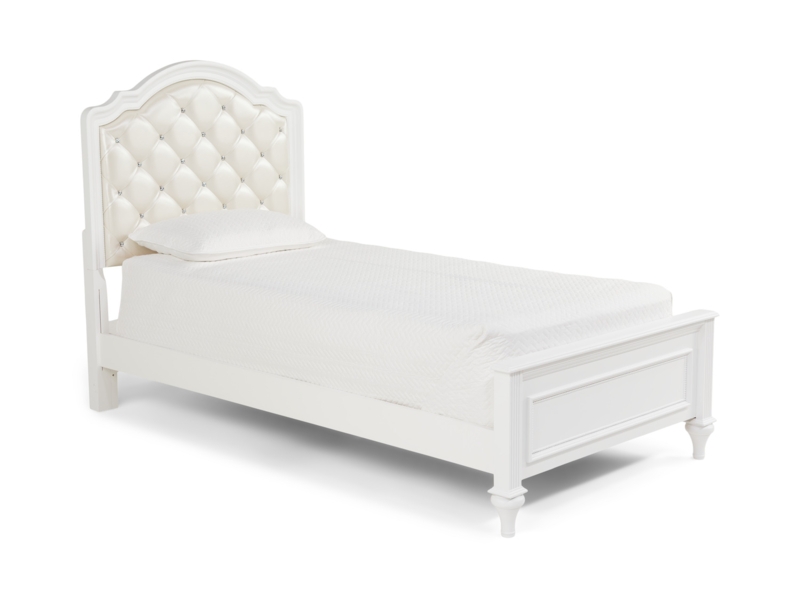 Twin Upholstered Bed Crystal Accents Diamond Tufting Arched Headboard Glam