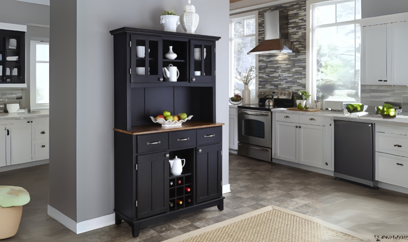 Two-Tone Buffet with Hutch Oak Countertop Integrated Wine Rack