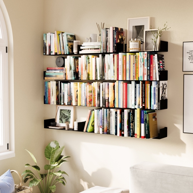 U-Shaped Floating Shelves, Set of 3, Matte Black Metal, Minimalist Bookends