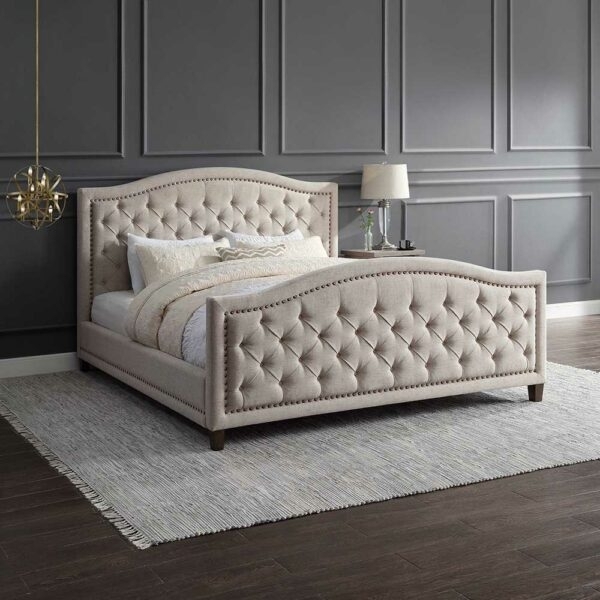 Upholstered Bed Arched Diamond Tufted Headboard Footboard Moody Decor