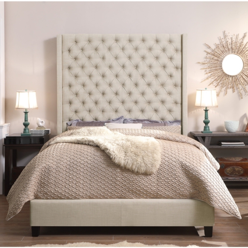 Upholstered Bed Cream High Wingback Diamond Tufted Platform