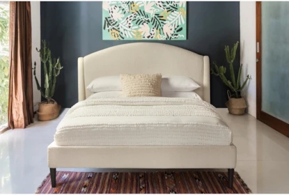 Upholstered Bed Curved Wingback Headboard Textured Contemporary Boho