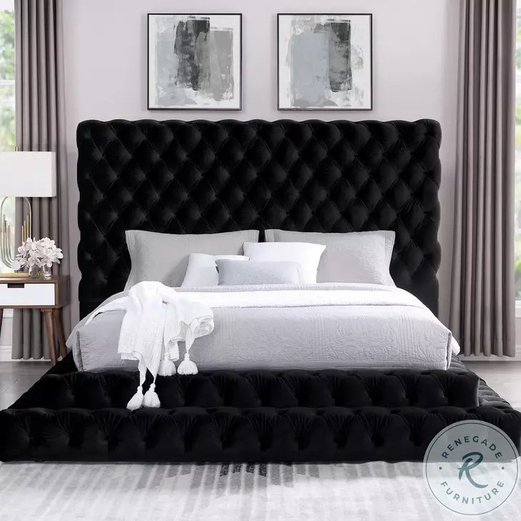 Upholstered Bed Diamond Tufted Wingback Silhouette High Headboard Glam