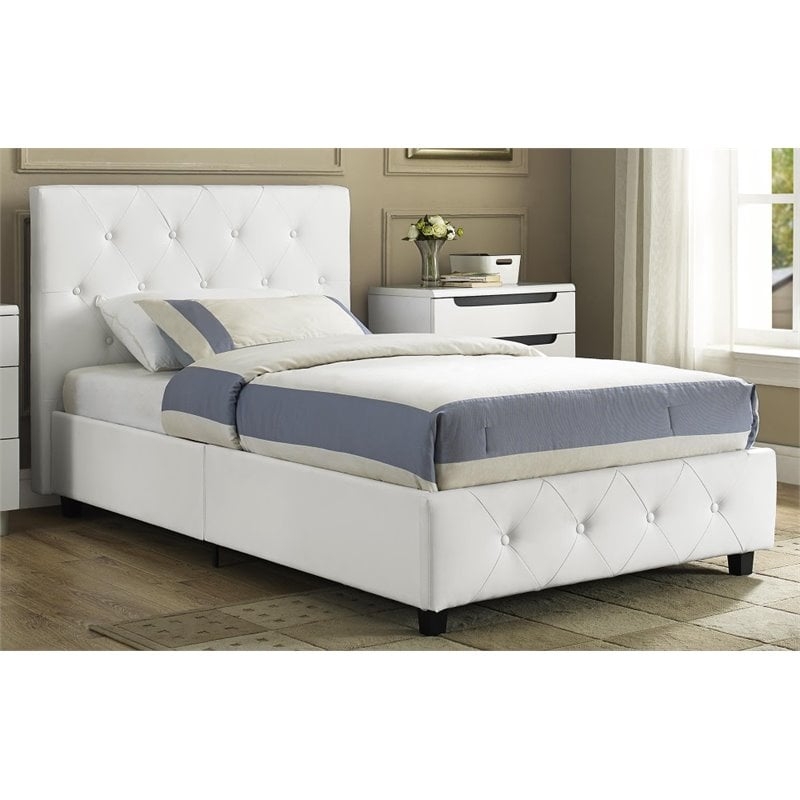 Upholstered Bed Faux Leather Diamond Tufted Footboard