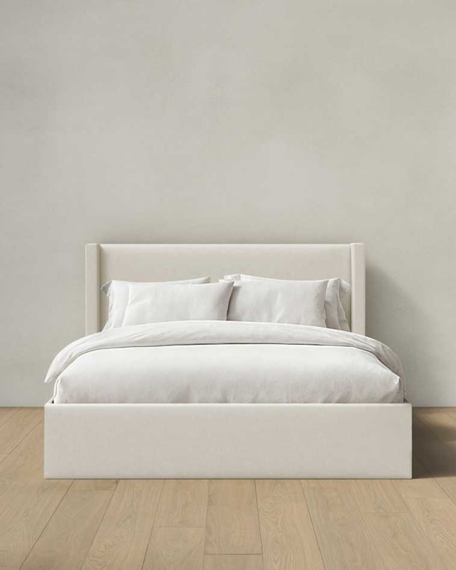 Upholstered Bed Frame featuring Low Winged Headboard Design