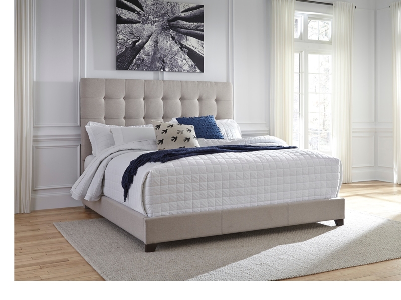 Upholstered Bed Grid Button Tufted Tall Headboard Cream Linen
