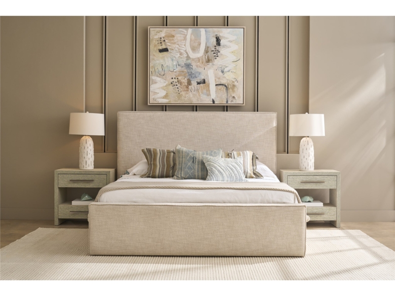 Upholstered Bed Linen Textured Fabric Neutral Slat Wall Backdrop