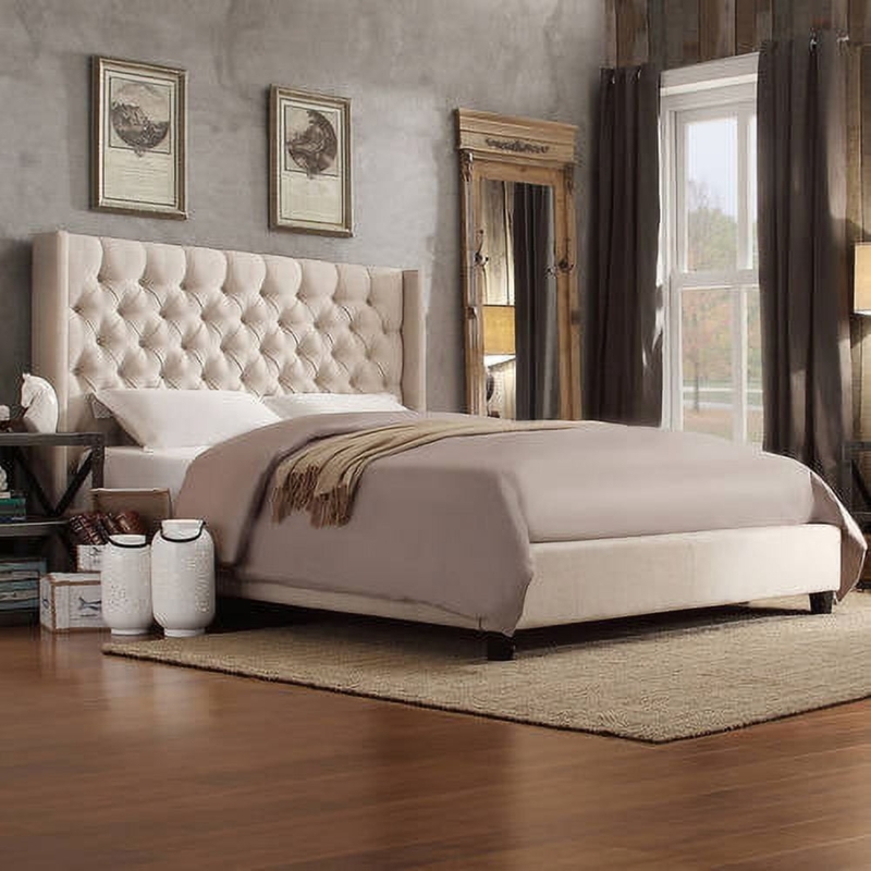 Upholstered Bed Linen Wingback Diamond Tufted Rustic Chic Design