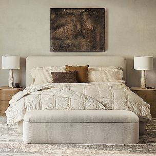 Upholstered Bed Low Profile Cream Modern Organic Curved Design