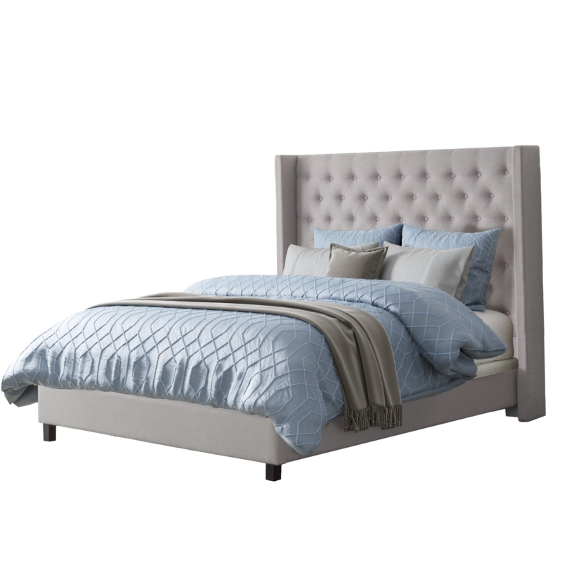 Upholstered Bed Tall Button Tufted Wingback Headboard