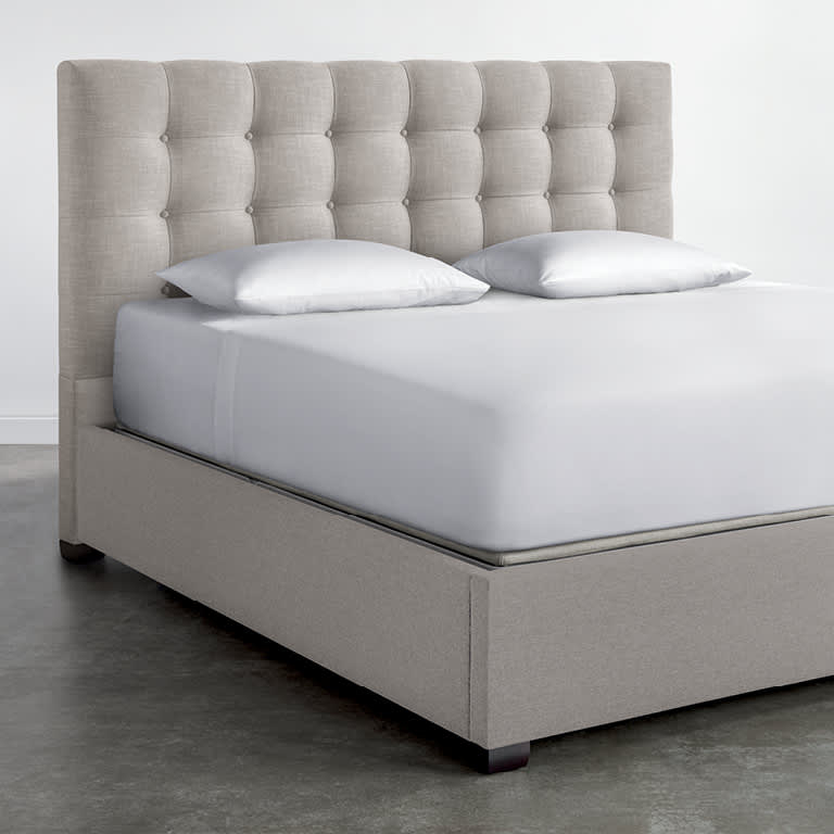 Upholstered Bed, Tall Grid Button Tufted Headboard, Gray