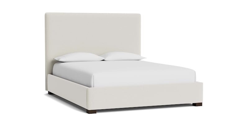Upholstered Bed, Tall Rectangular Headboard, Dark Block Feet, Minimalist